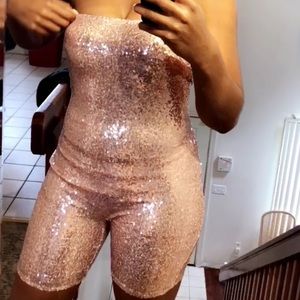 Pink Sequin Strapless Romper